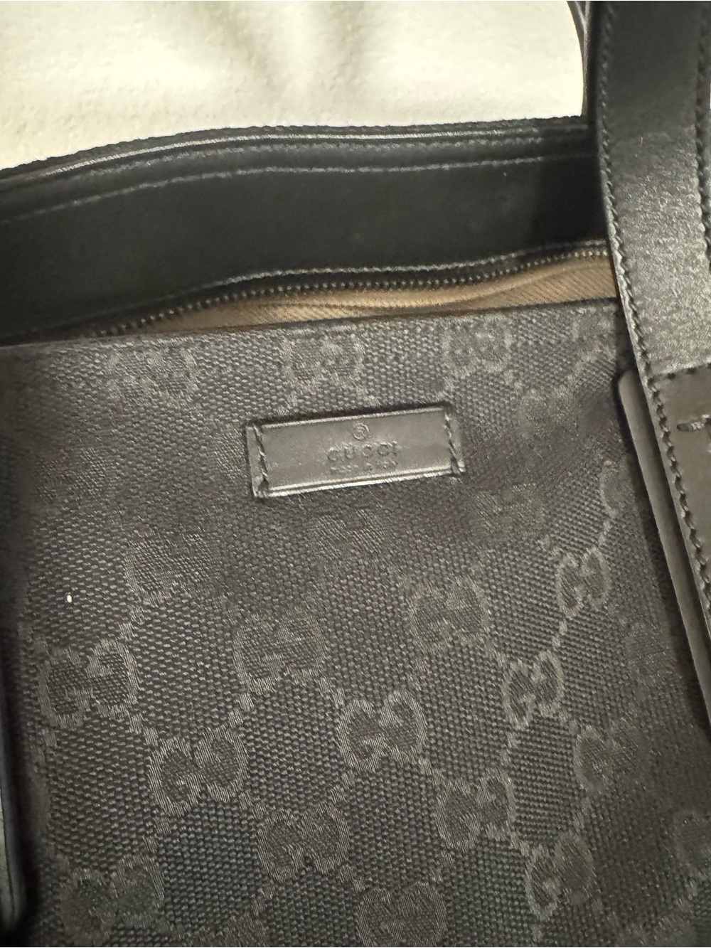 Gucci Black GG Monogram Canvas Tote with Leather Trim - Picture 2 of 9